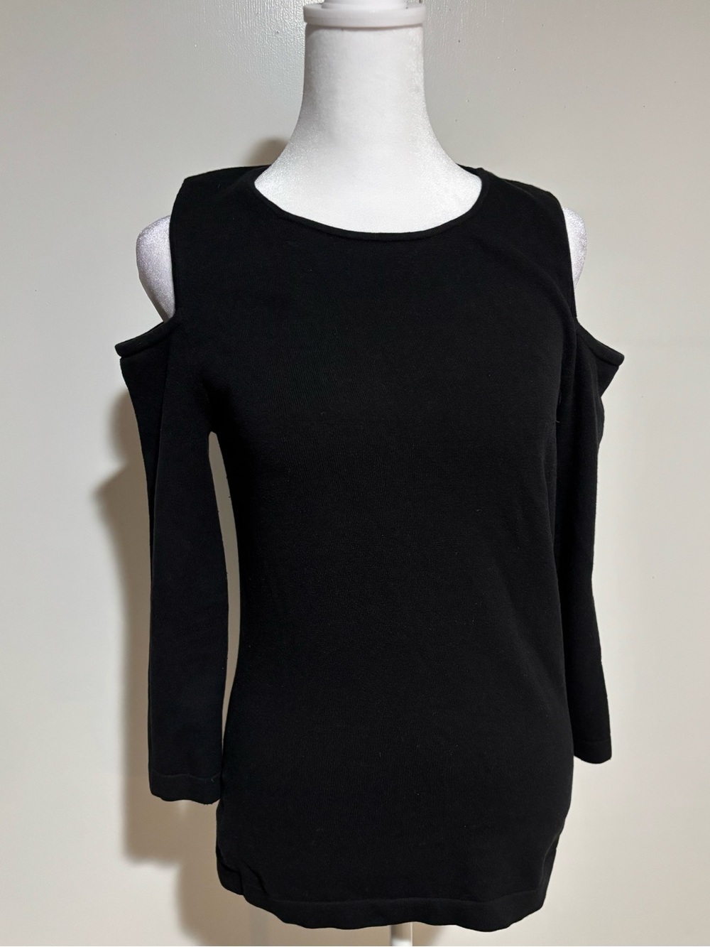 Ann Taylor Black Cold-Shoulder Long Sleeve Top